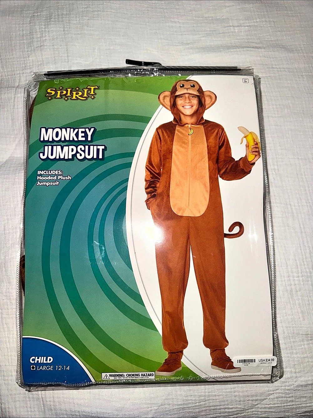 Spirit Halloween Monkey Jumpsuit Costume Boys Large 12-14